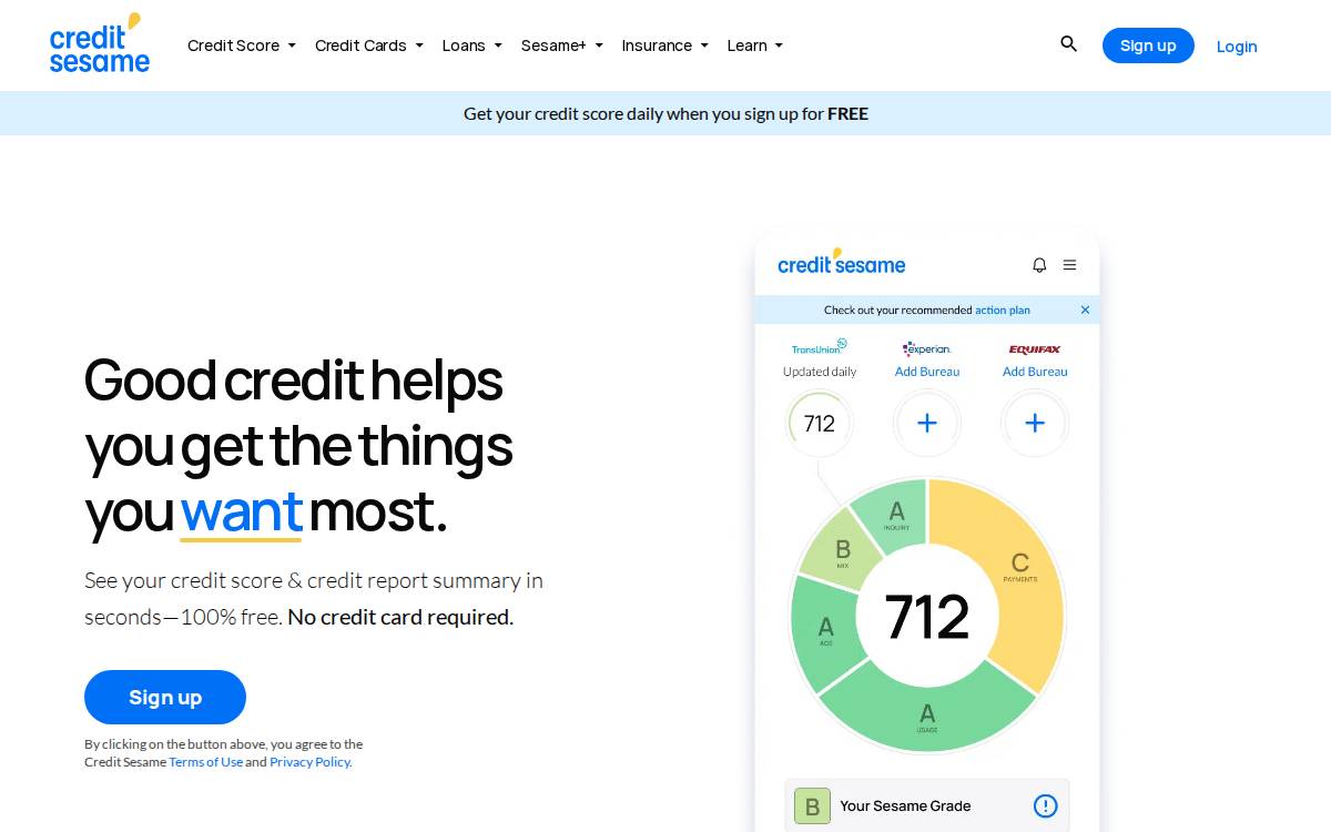 Credit Sesame website preview