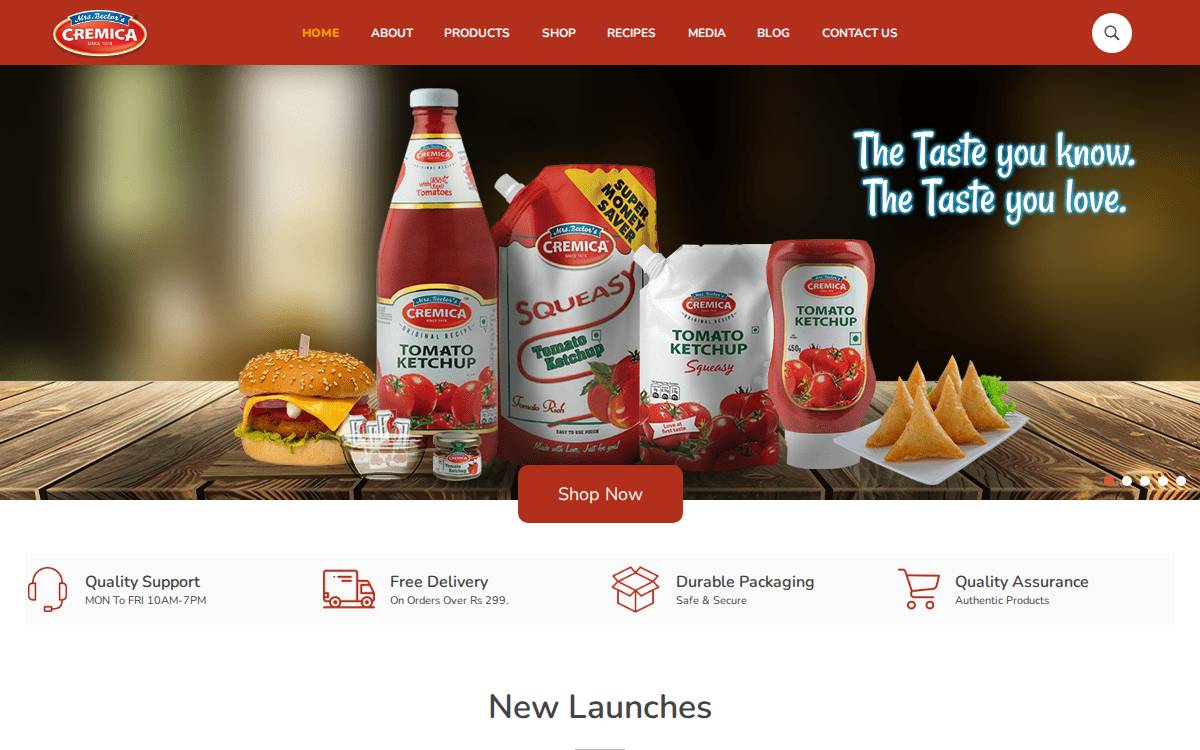 Cremica website preview