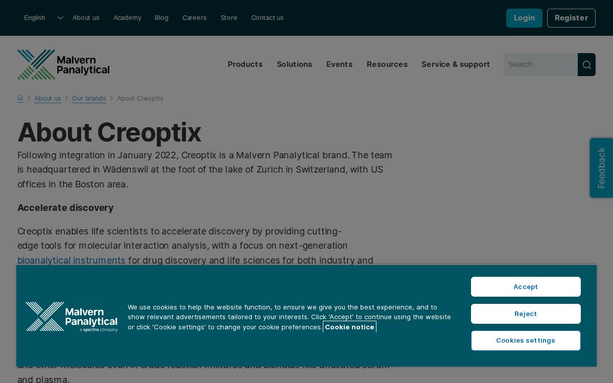 Creoptix website preview