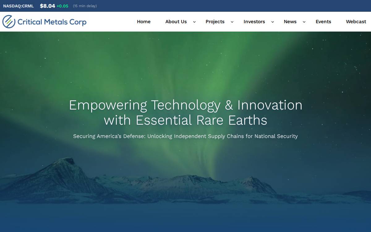 Critical Metals website preview