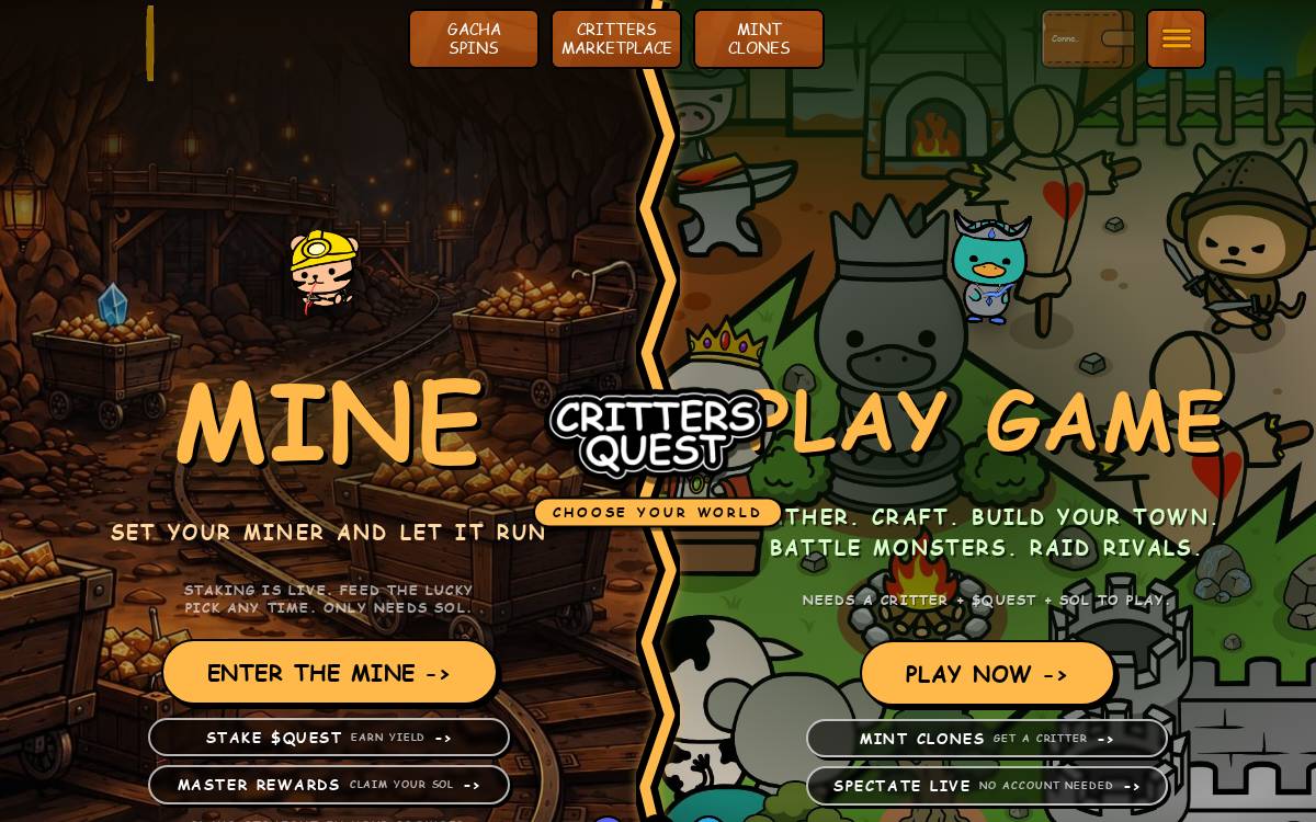 Critters Quest website preview