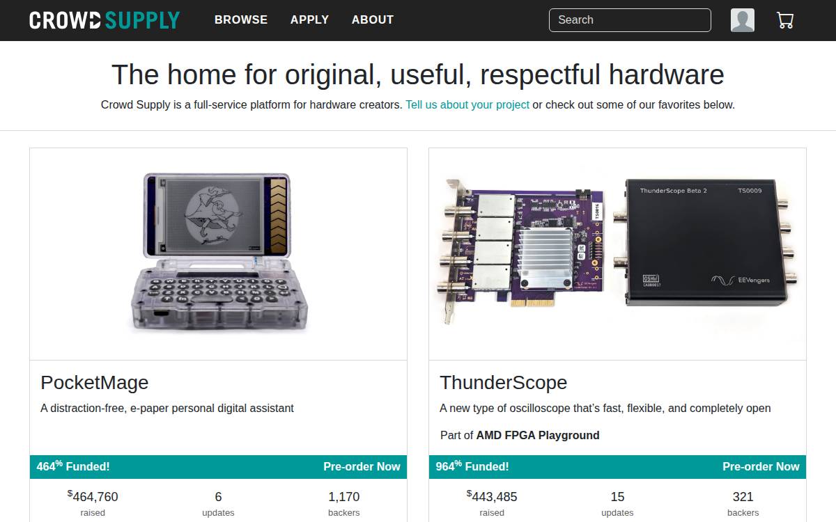 Crowd Supply website preview