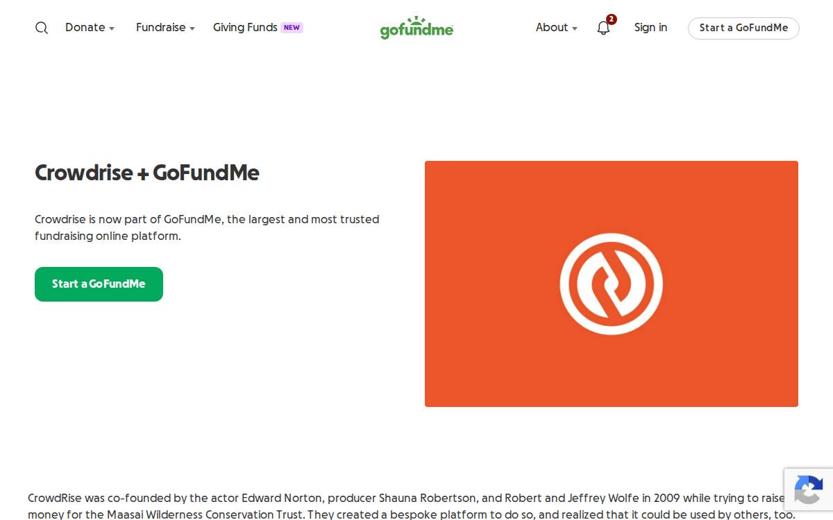 Crowdrise website preview