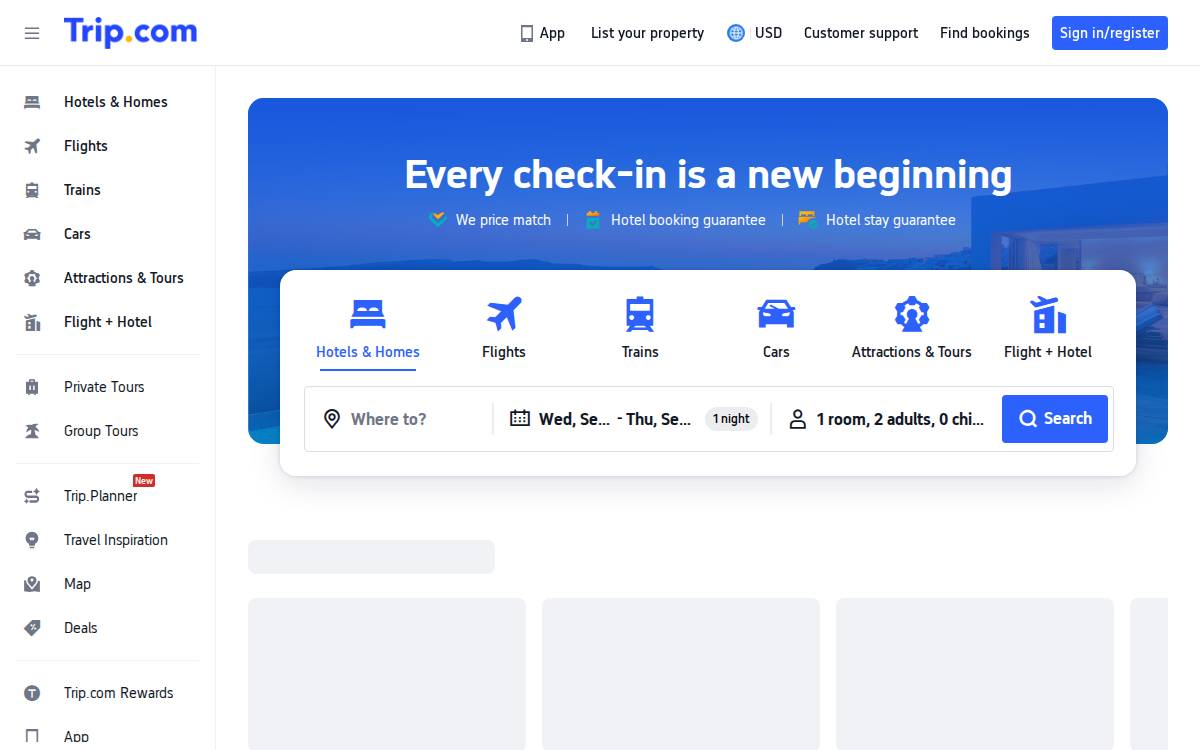 Ctrip (NASDAQ: TCOM） website preview