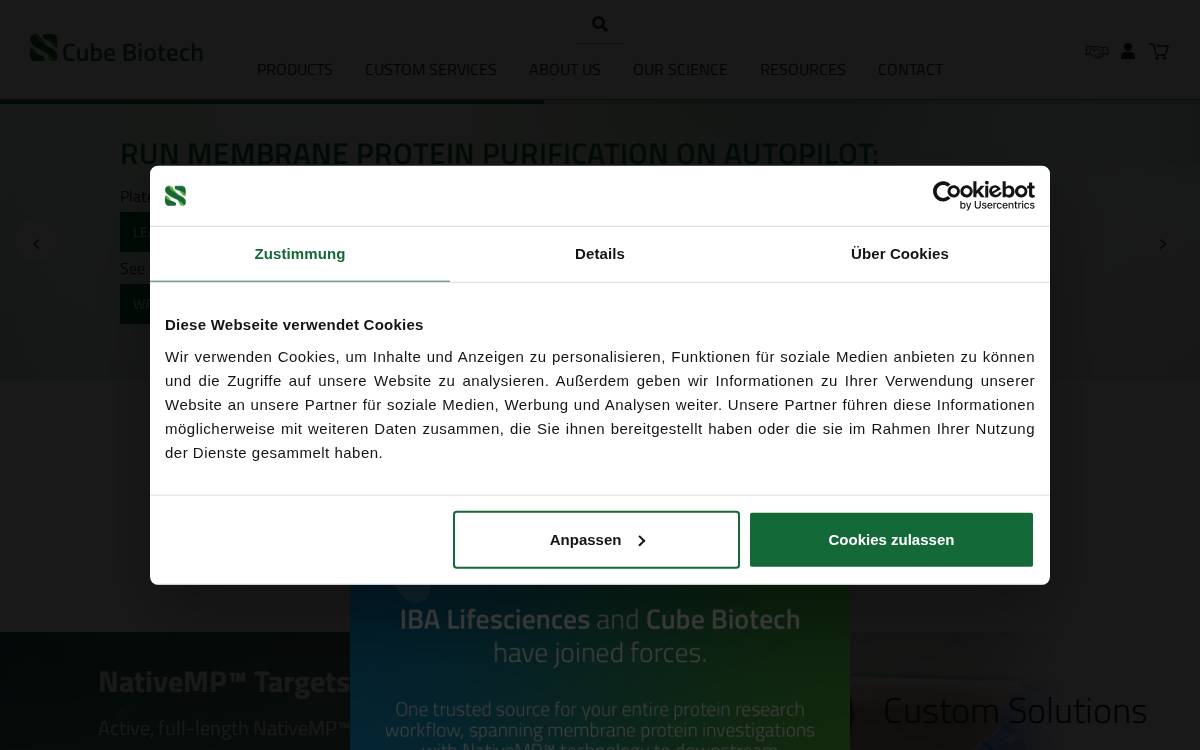 Cube Biotech website preview