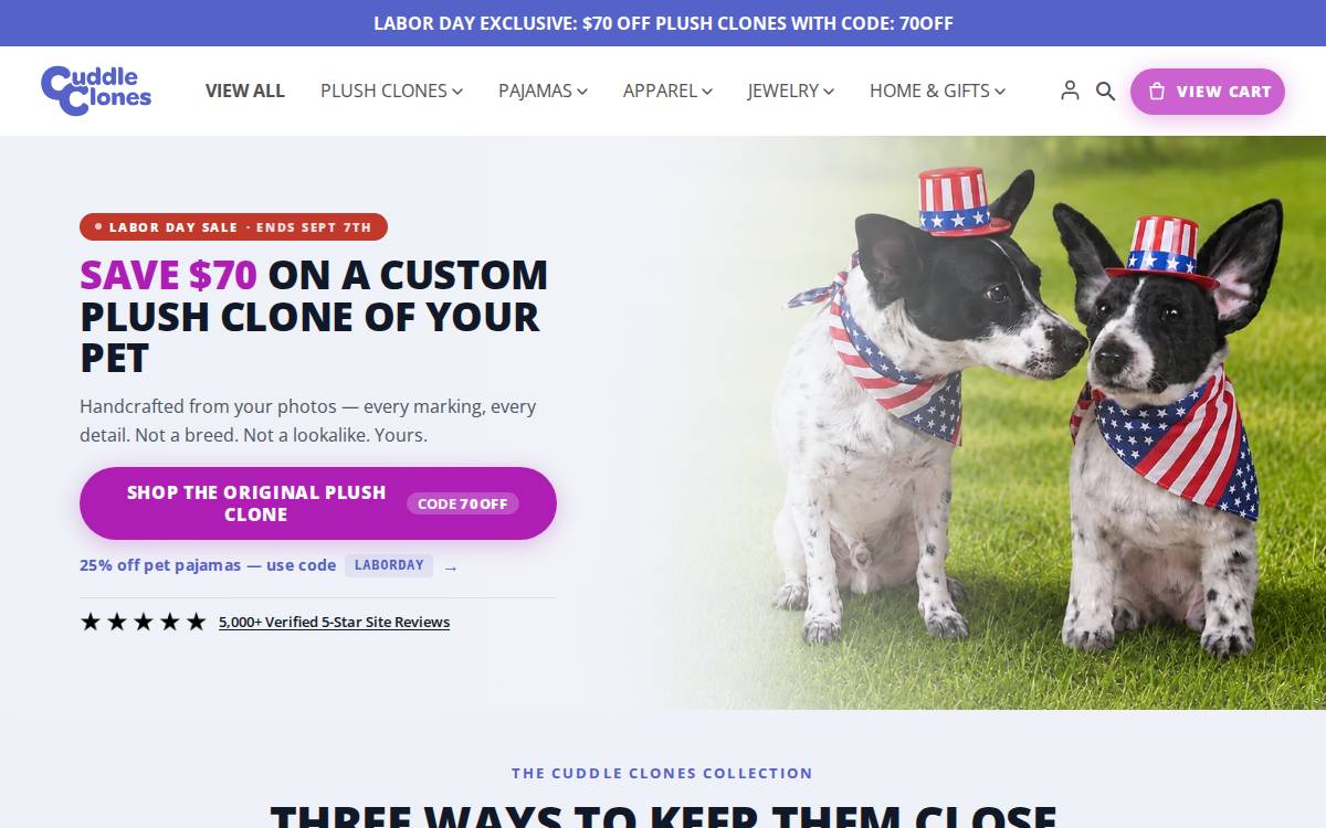 Cuddle Clones website preview