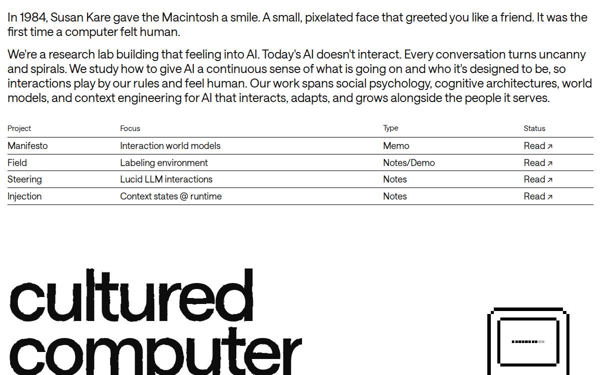 Cultured Computer Persona persistence website preview
