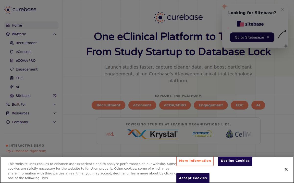 Curebase website preview