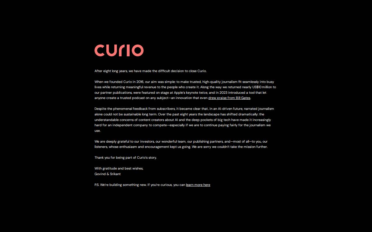 Curio Labs website preview