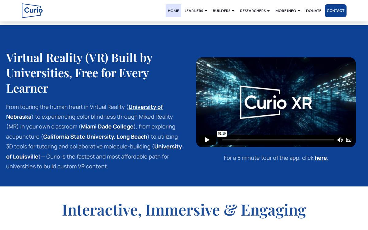 Curio XR website preview