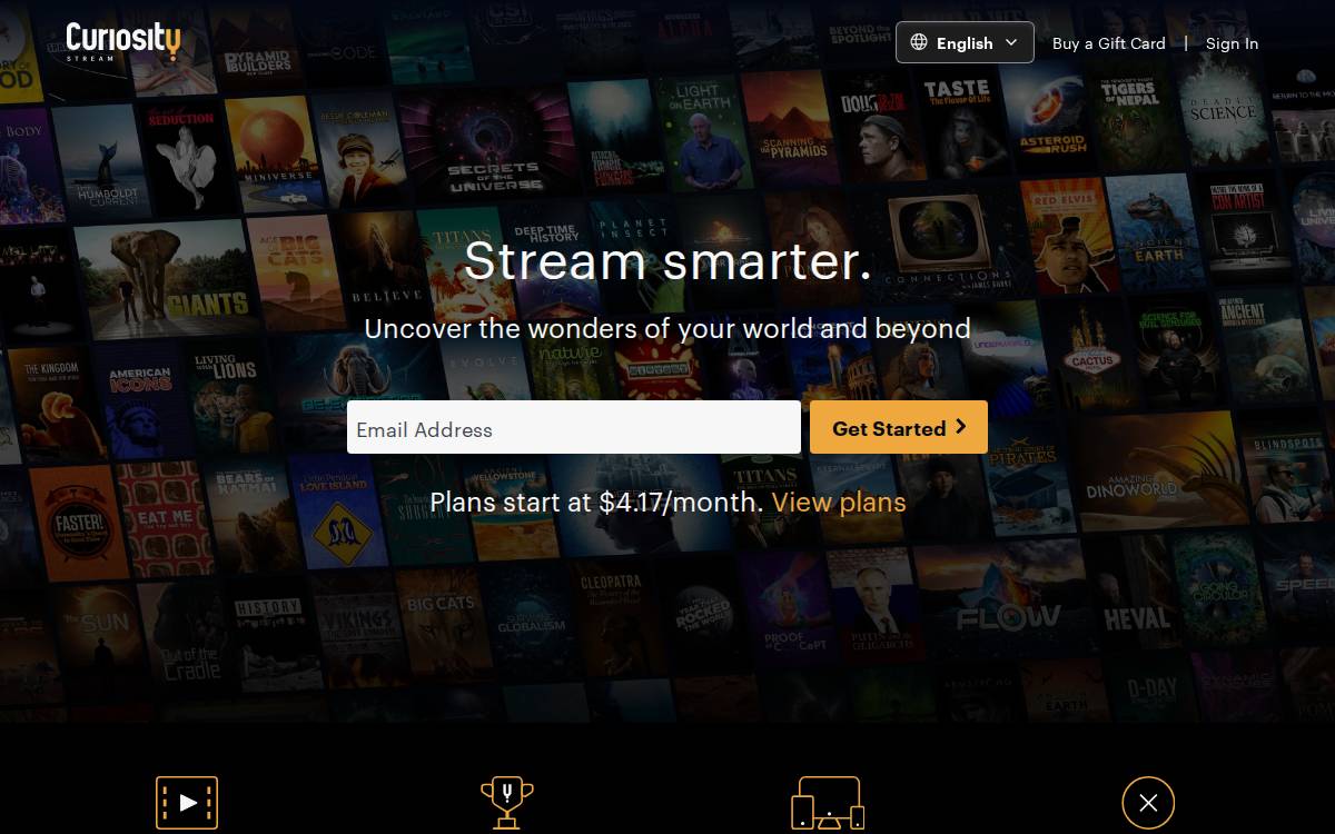 CuriosityStream website preview