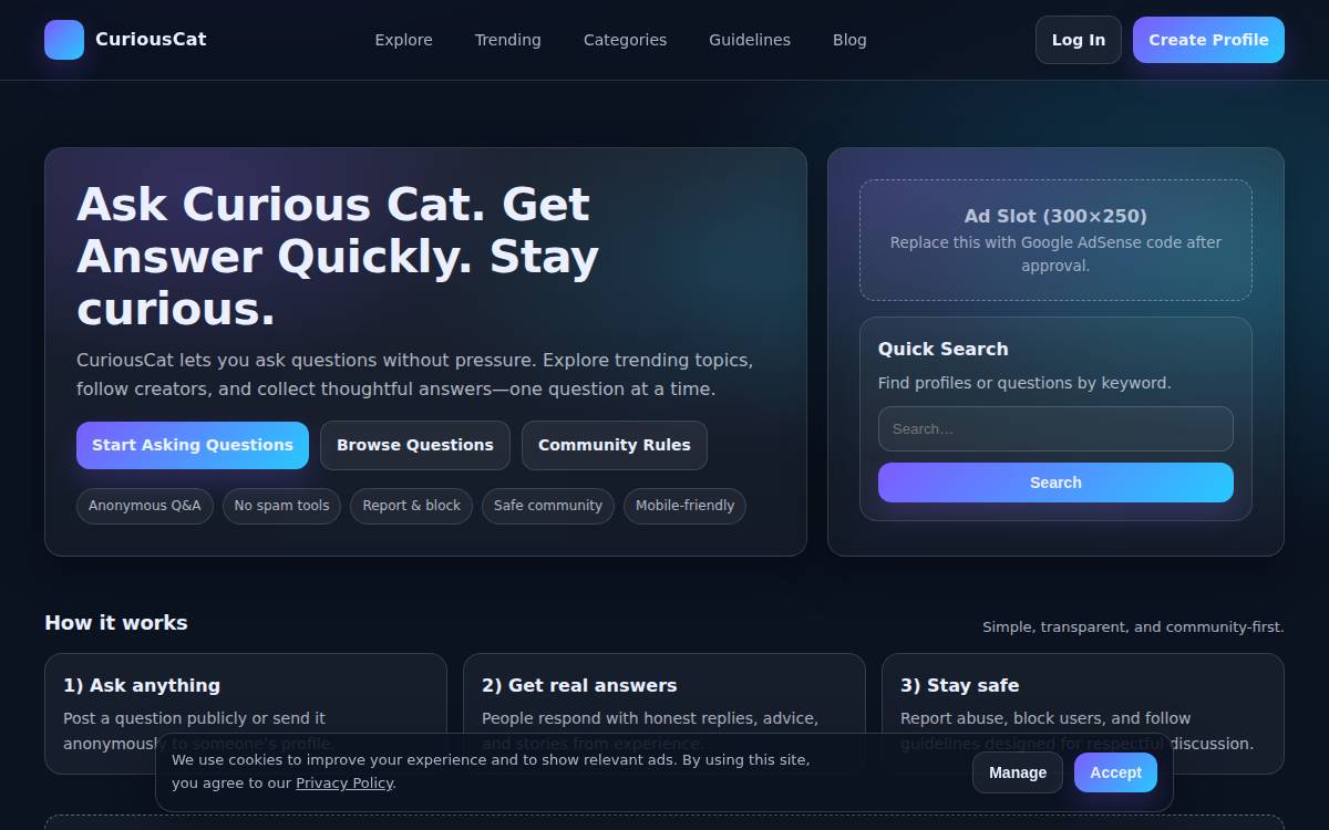 Curiouscat website preview