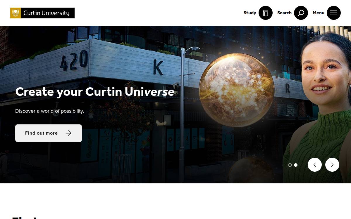 Curtin University website preview