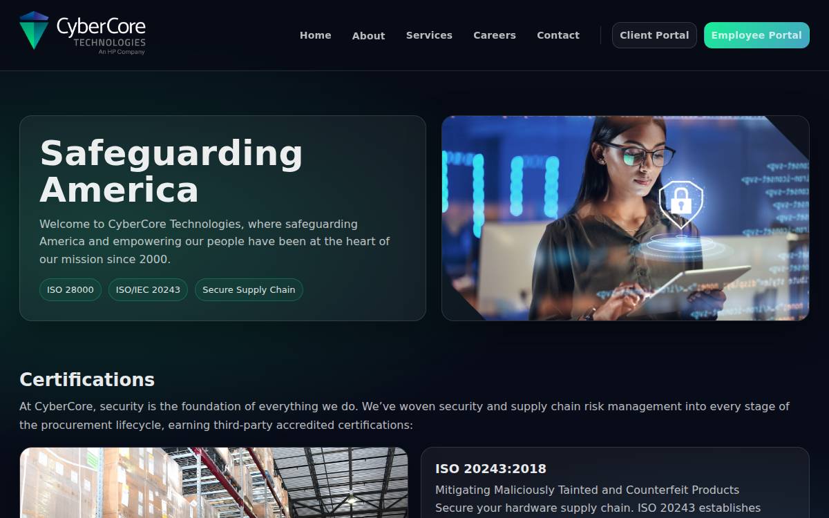 CyberCore Technologies website preview