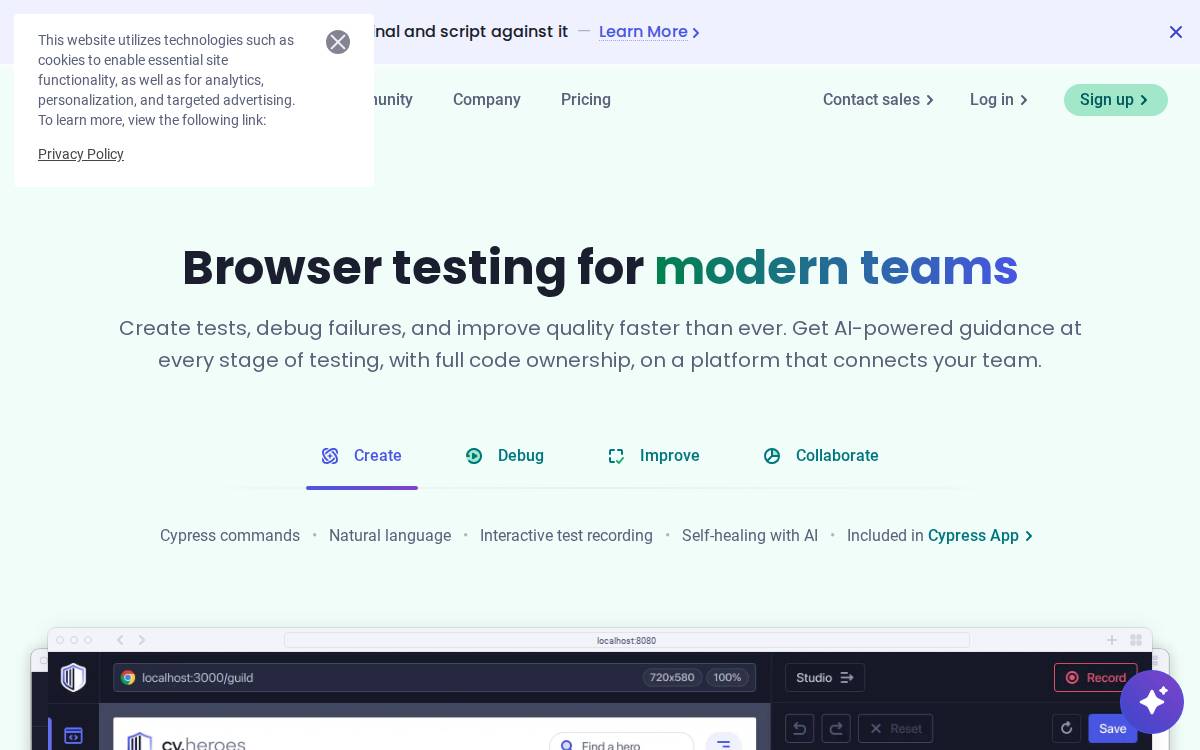Cypress Io website preview