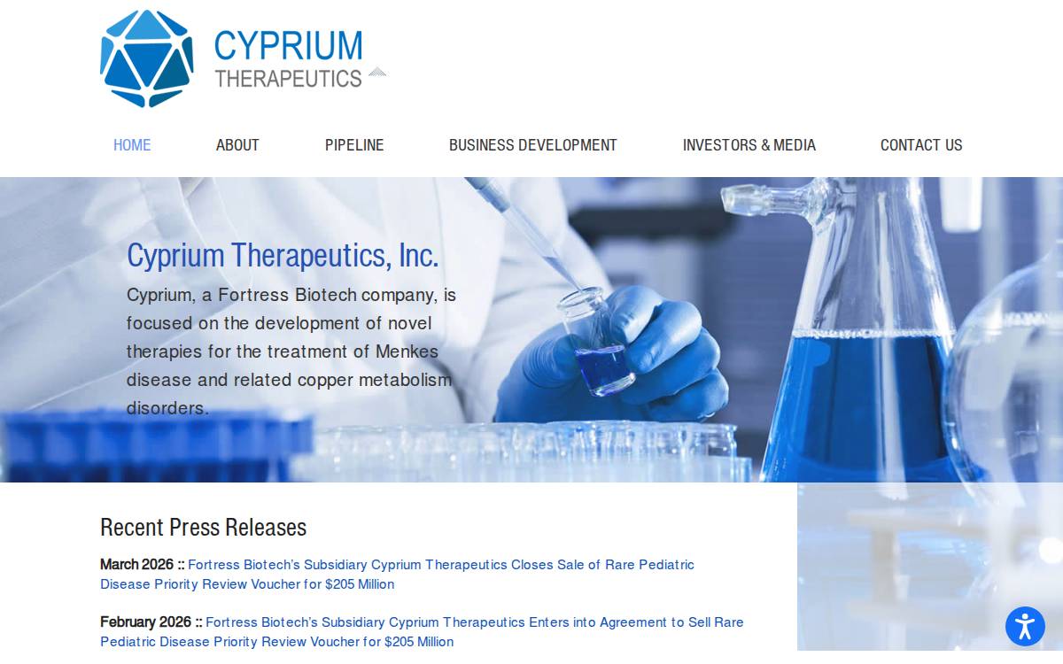 Cyprium Therapeutics website preview