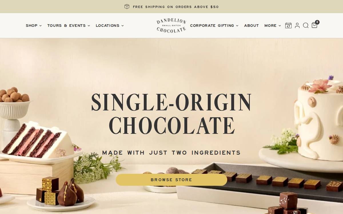 Dandelion Chocolate website preview