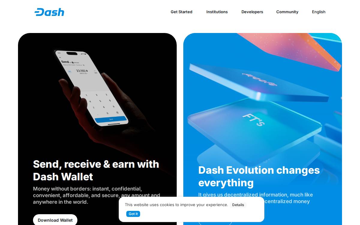 Dash Privacy Currency website preview