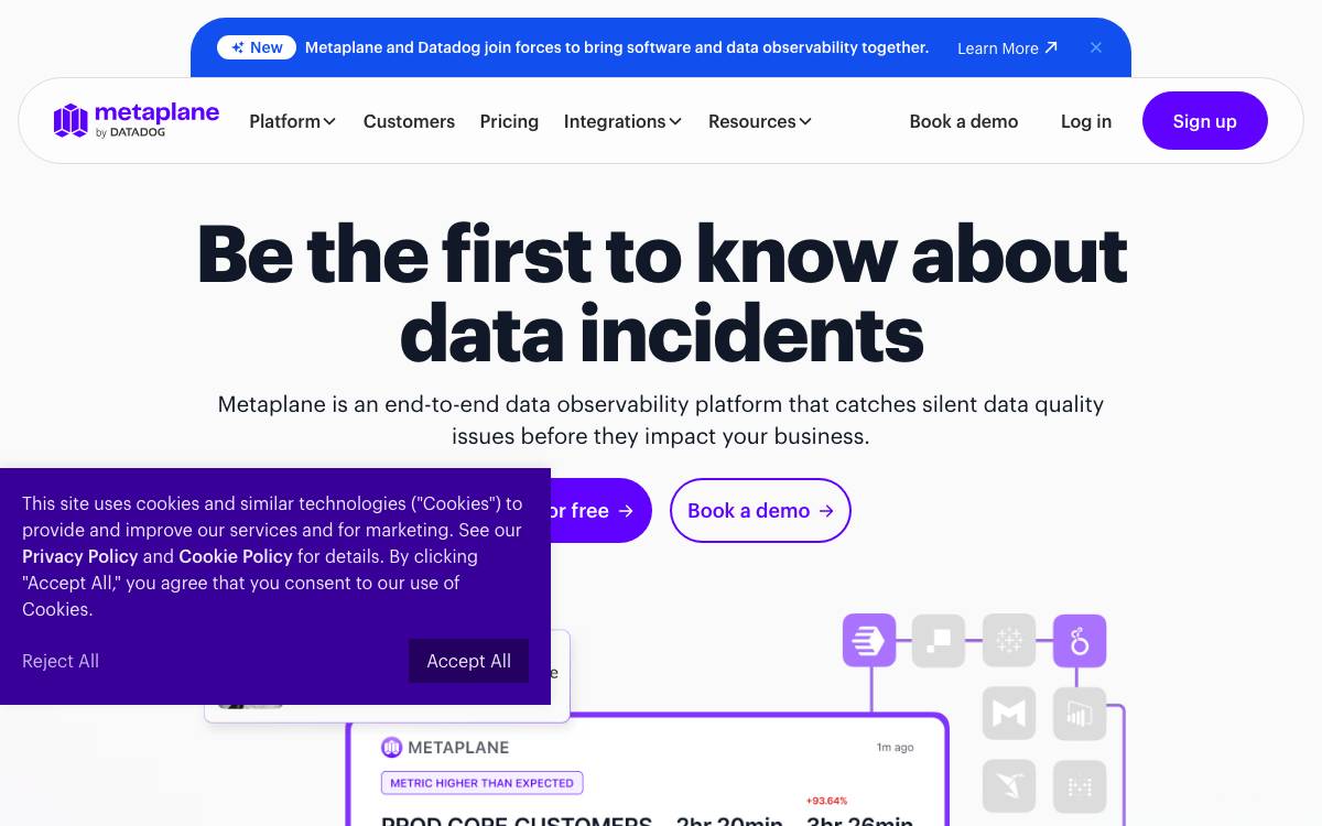 Metaplane website preview