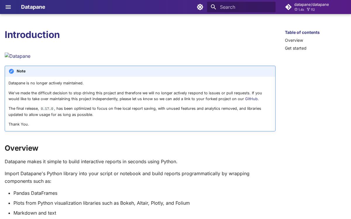 Datapane website preview
