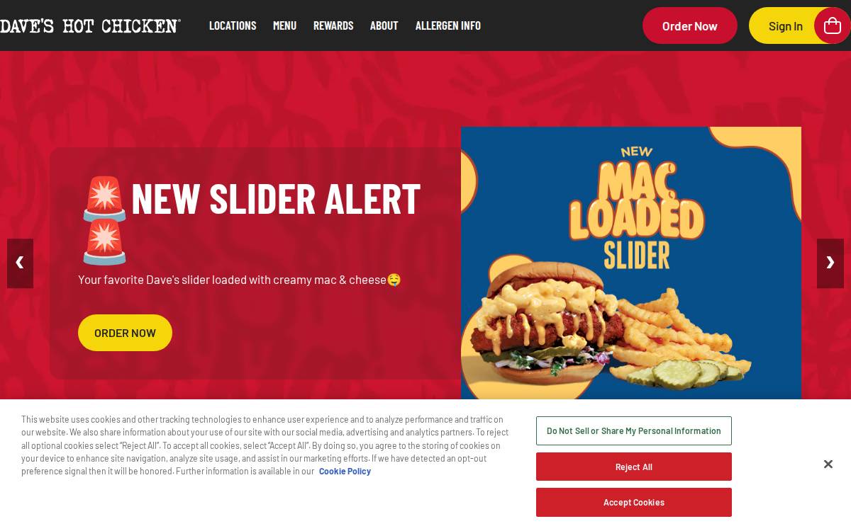 Dave's Hot Chicken website preview