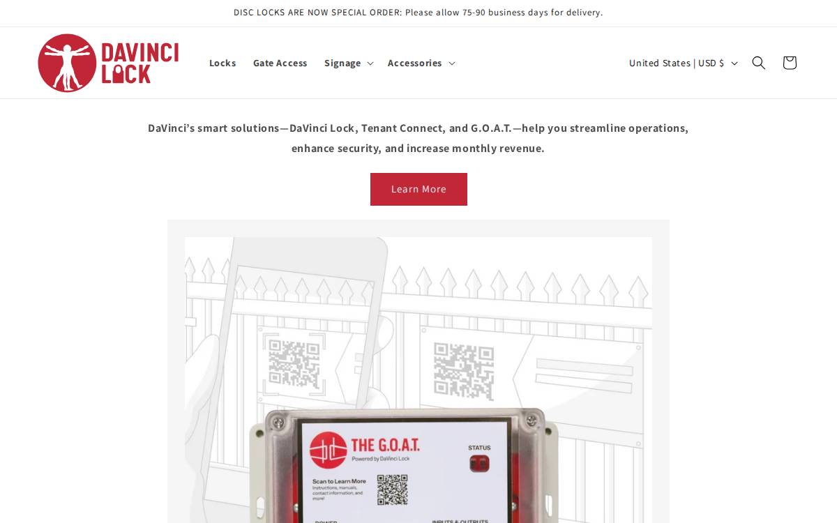 DaVinci Lock Self Storage website preview