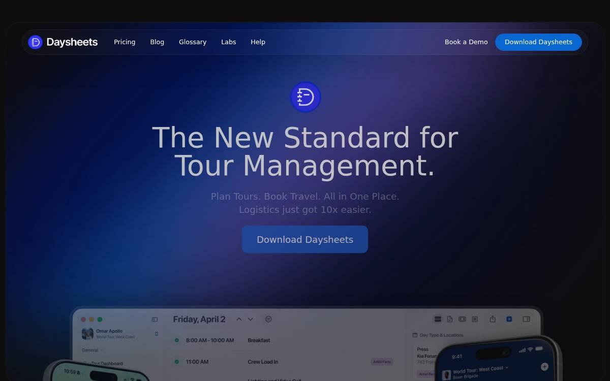 Daysheets website preview