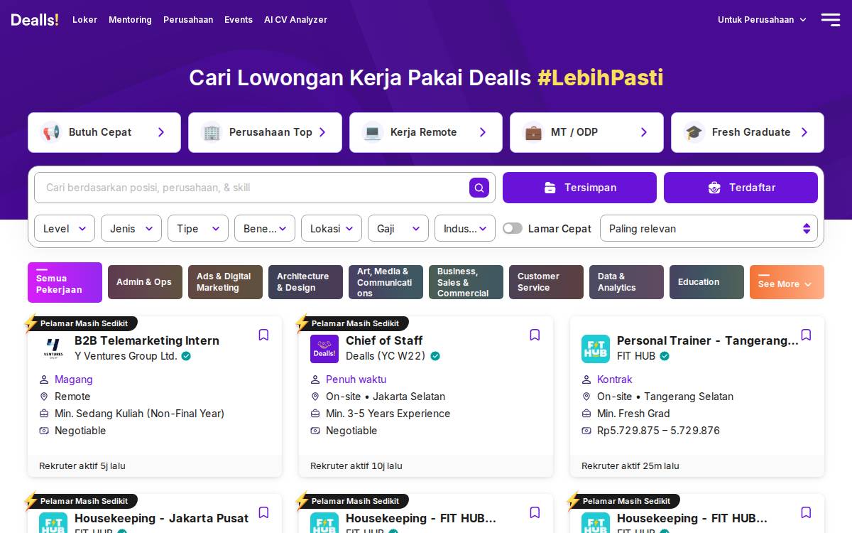 Dealls – Jobs & Mentoring website preview