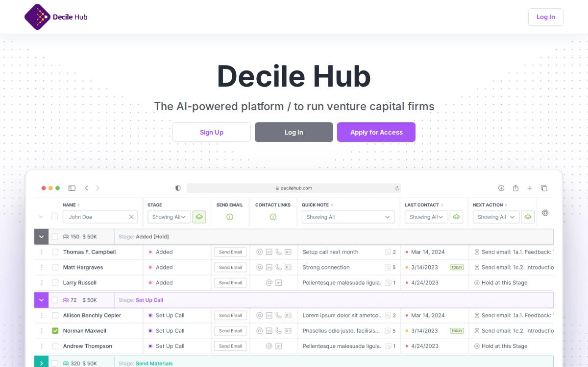 Decile hub website preview