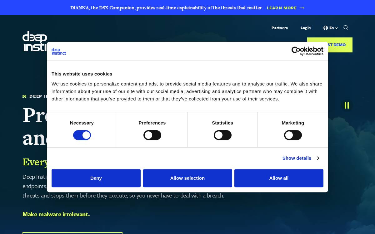 Deep Instinct website preview