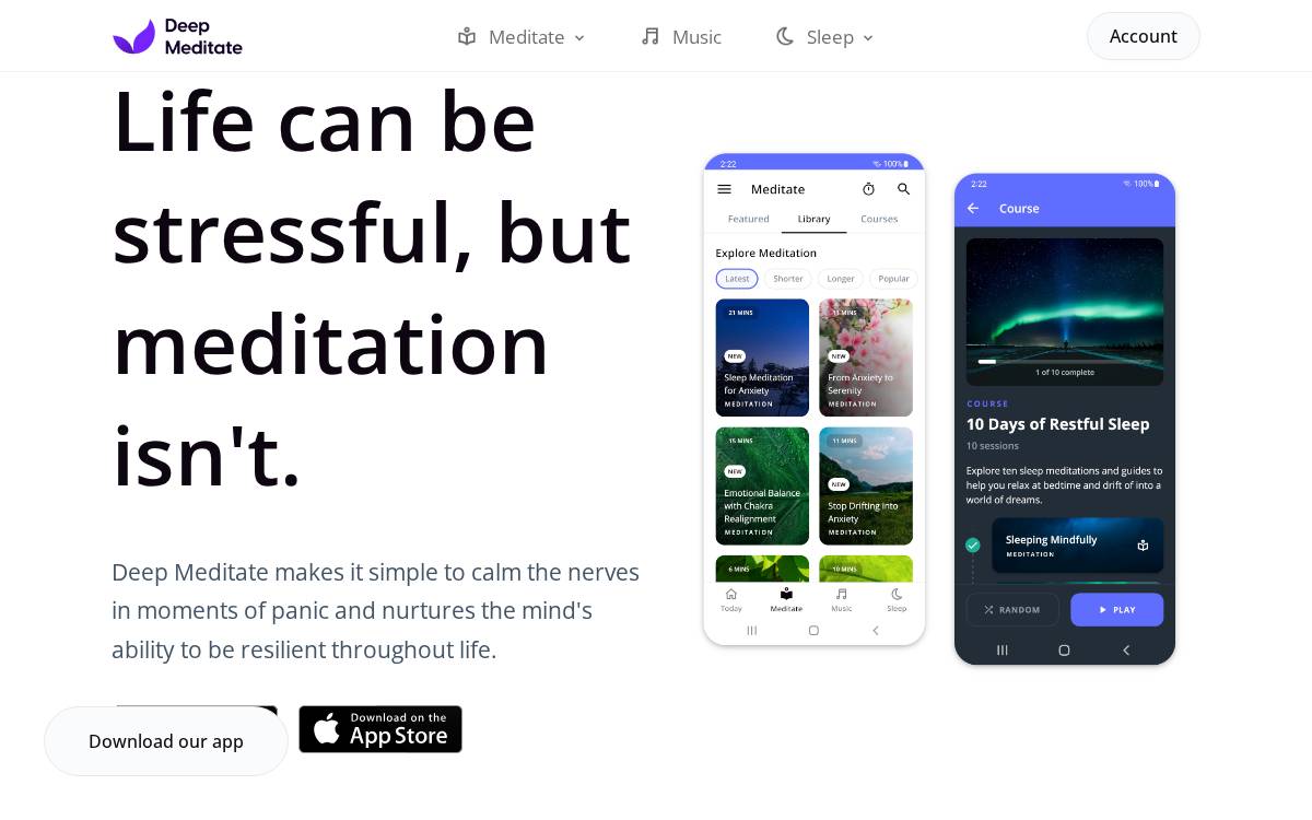 Deep Meditate website preview
