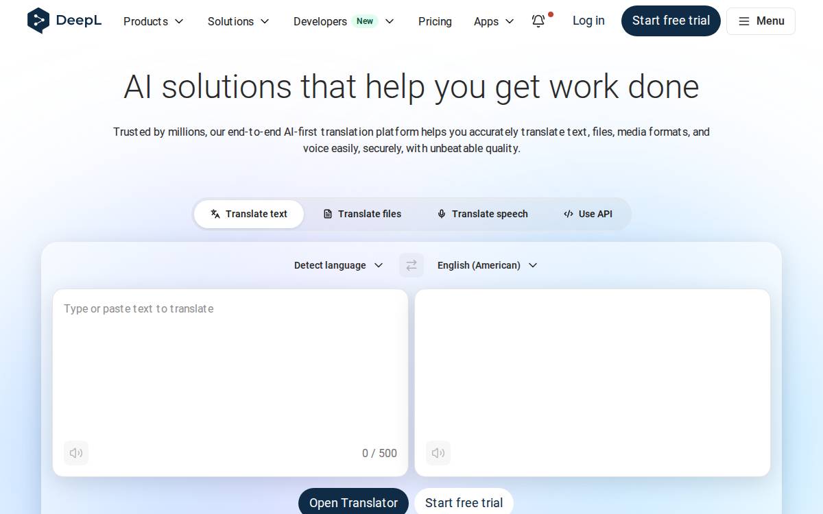 DeepL website preview