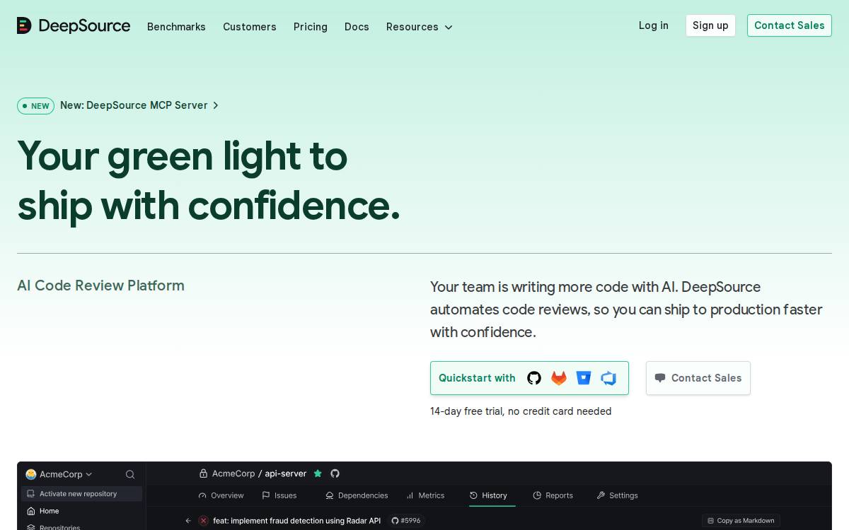 DeepSource website preview