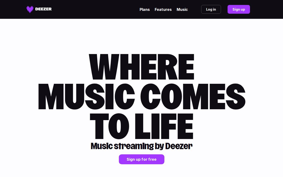 Deezer website preview