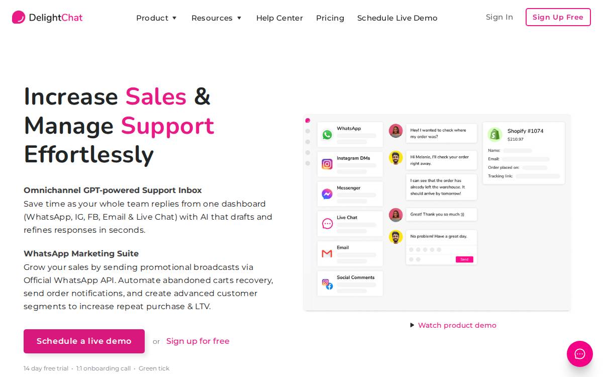 Delight Chat website preview