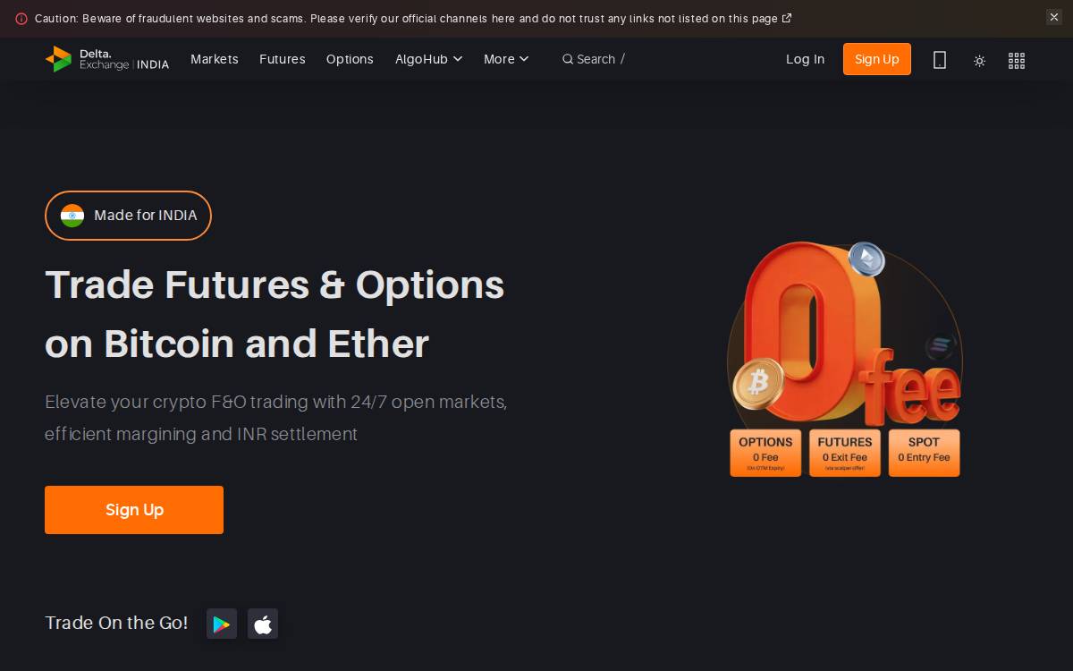 Delta Exchange website preview