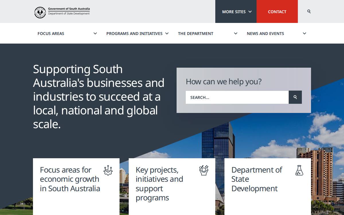 Department of State Development website preview