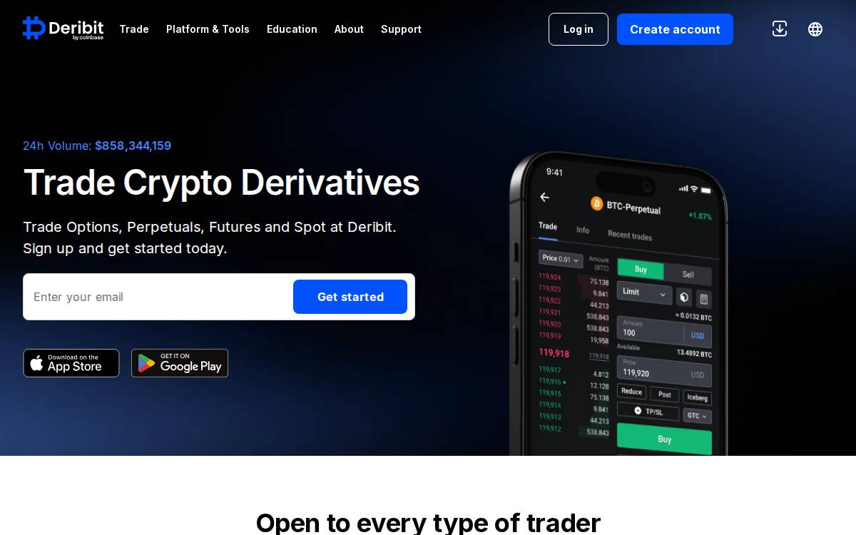 Deribit website preview