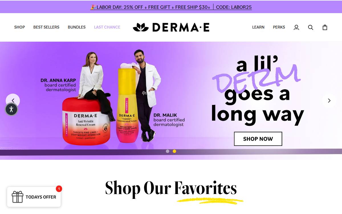 DERMA E website preview