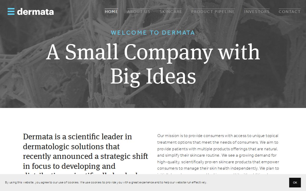 Dermata Therapeutics website preview