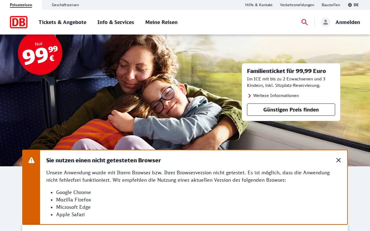 Deutsche Bahn website preview
