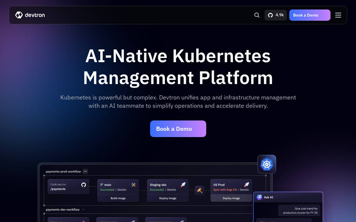 Devtron website preview