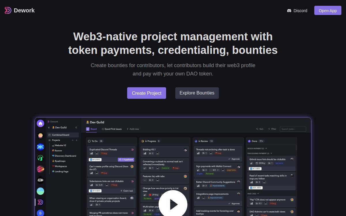 Dework website preview