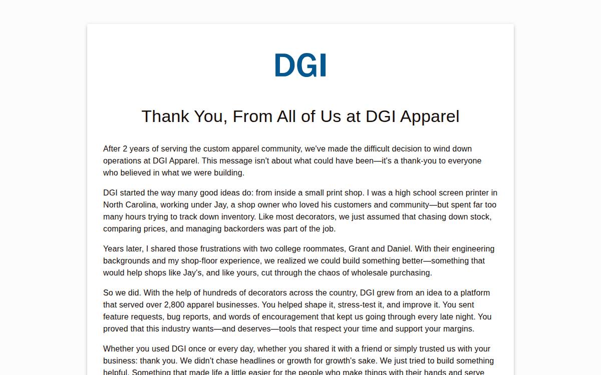 DGI Apparel website preview