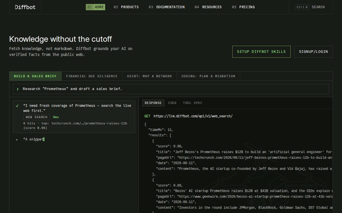 Diffbot website preview