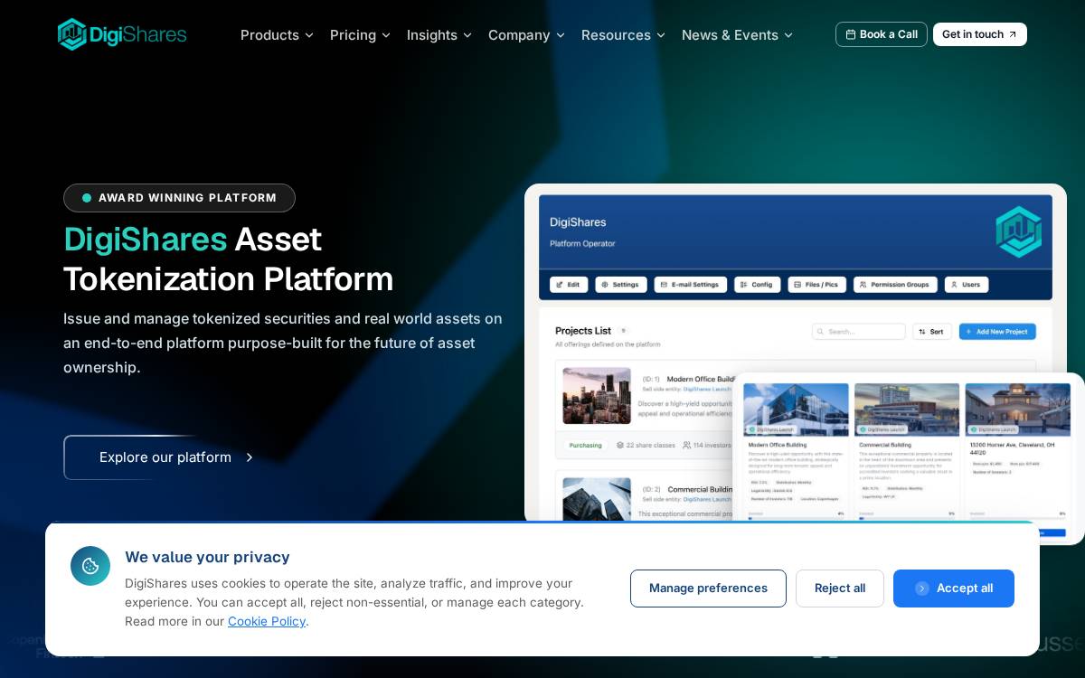 DigiShares website preview