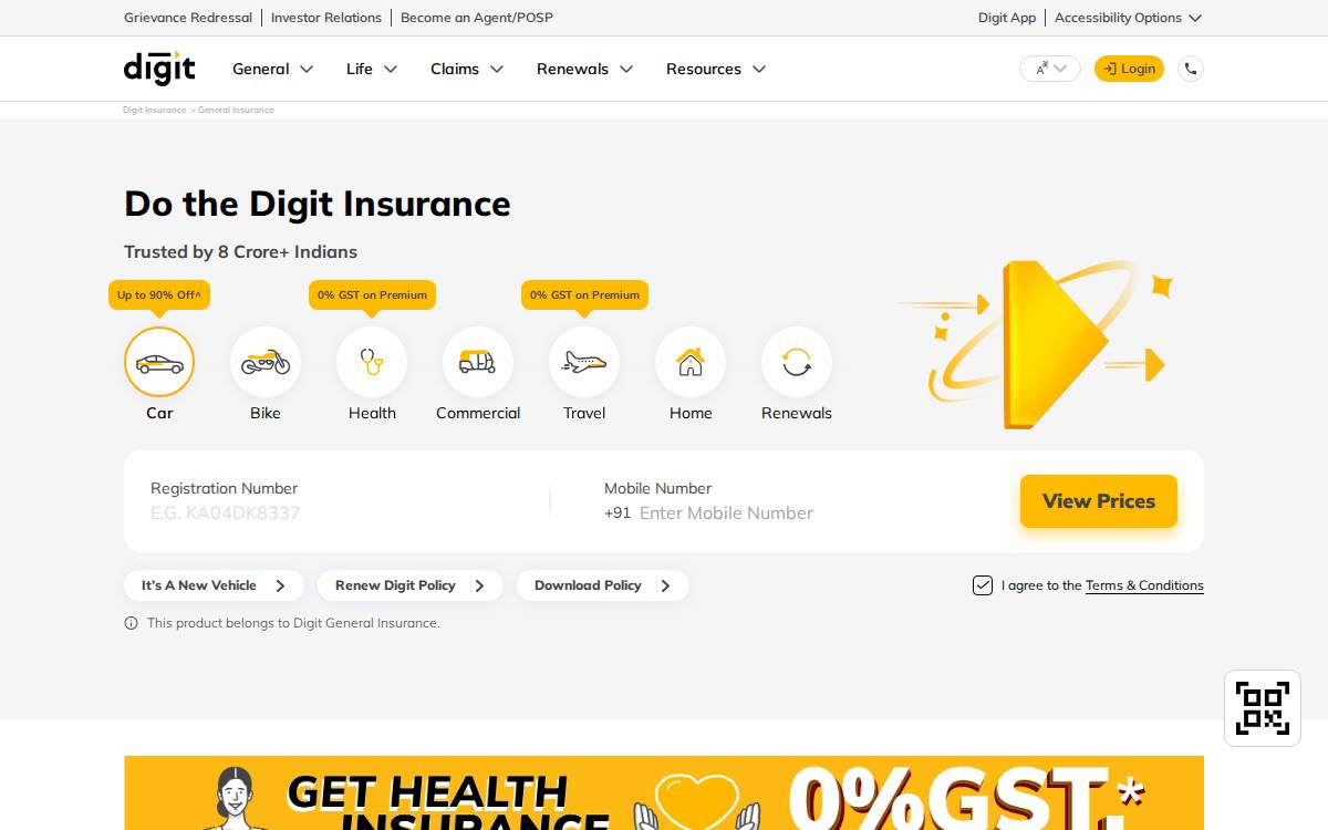 Digit Insurance website preview