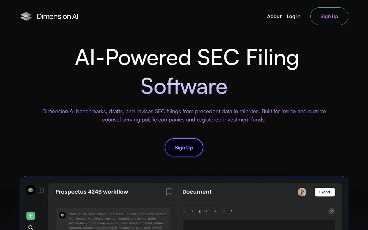Dimension AI website preview