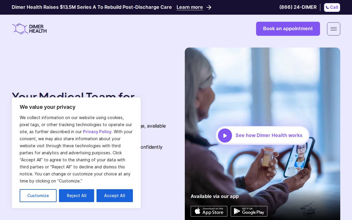 Dimer Health website preview