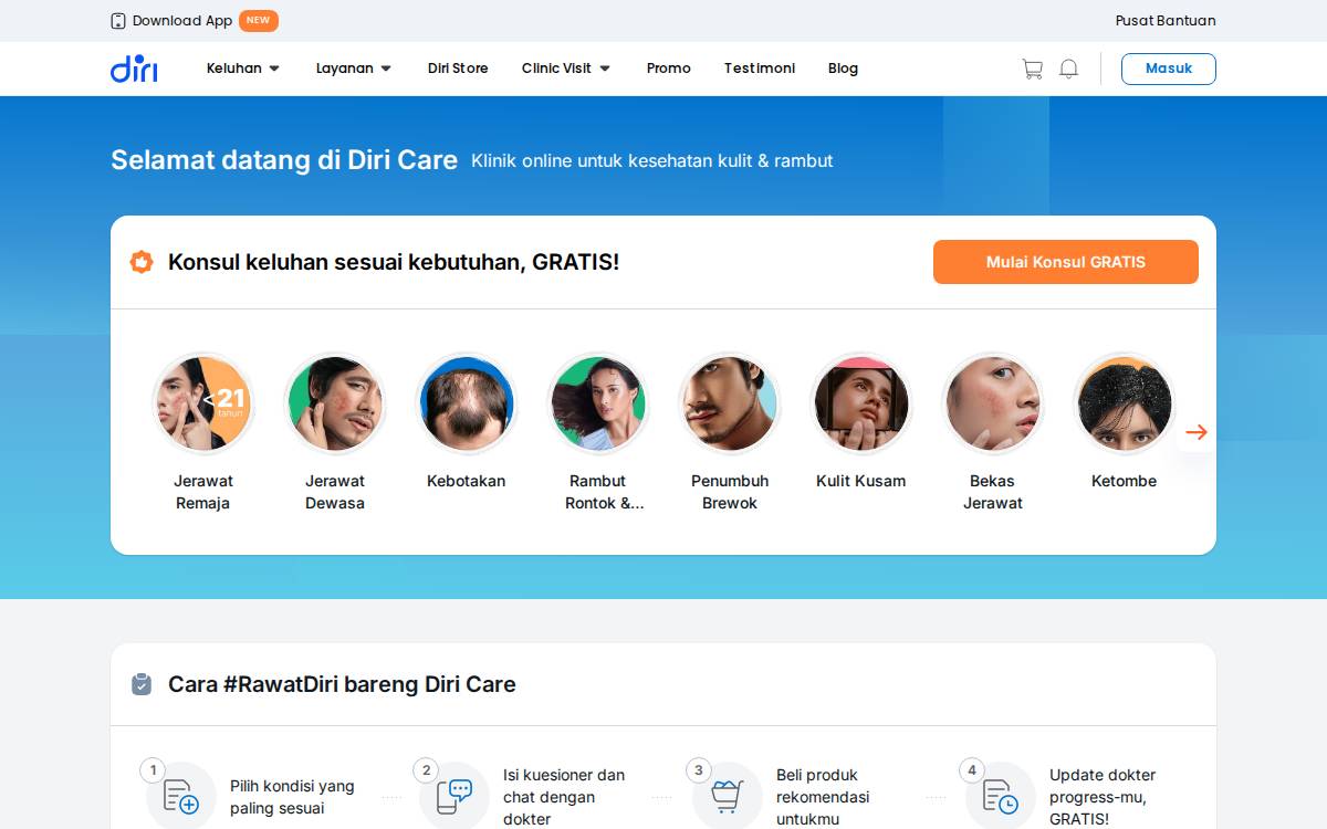Diri Care website preview
